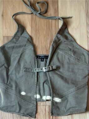 vestique green khaki denim halter top with silver buckle detail Size M